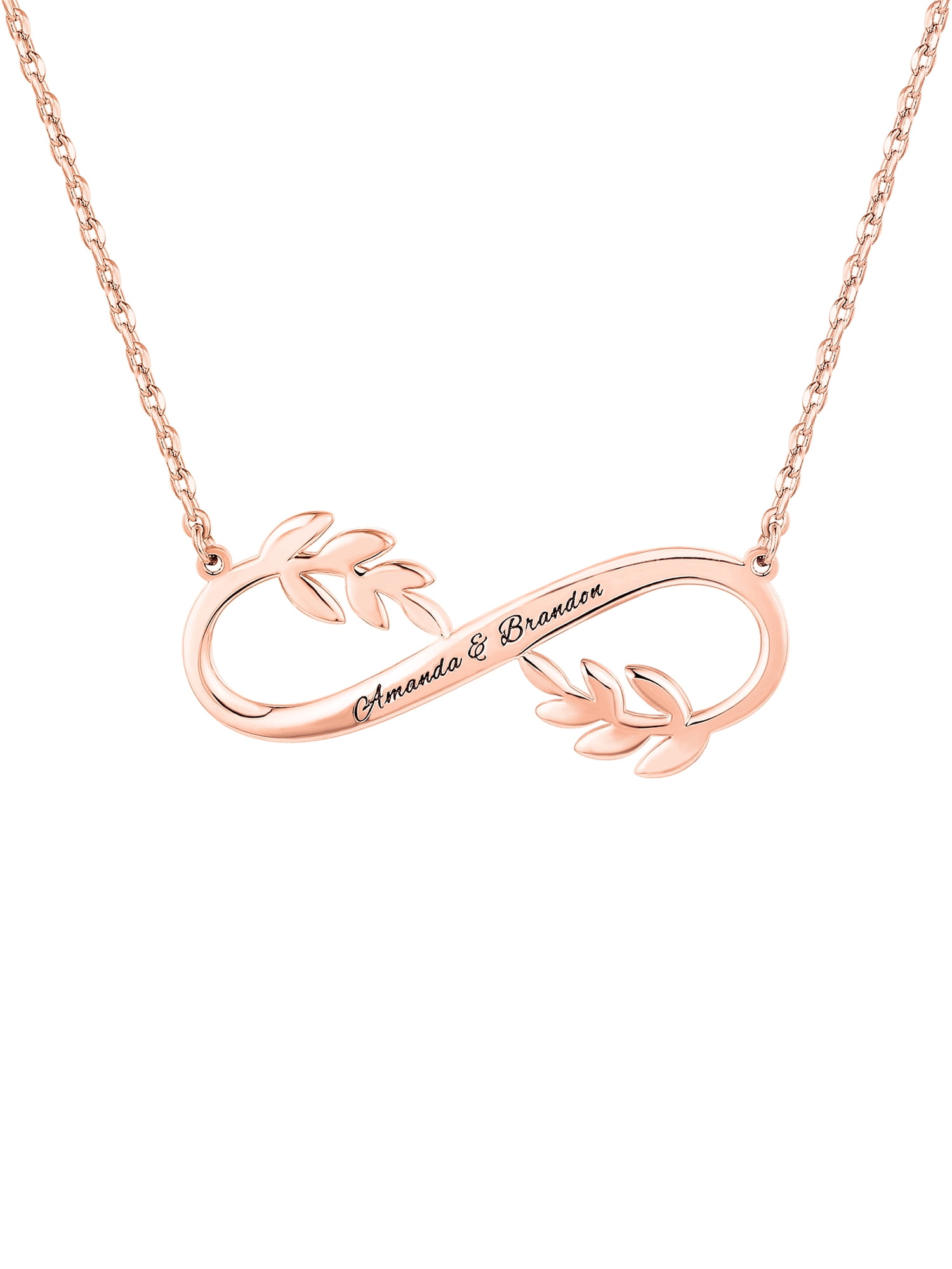 Personalized Planet Women's Sterling Silver Couples Engraved Infinity with Leaves Pendant