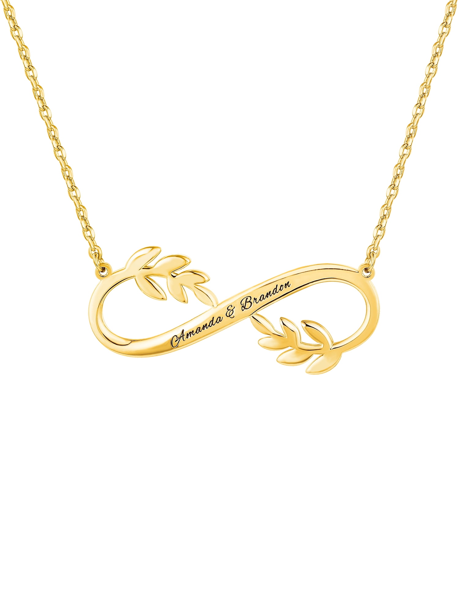Personalized Planet Women's Sterling Silver Couples Engraved Infinity with Leaves Pendant