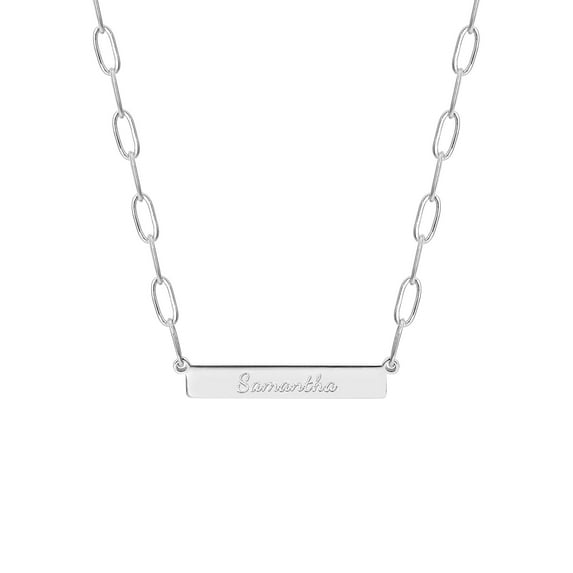 Personalized Planet Women's Sterling Silver Engraved Horizontal Bar Paperclip Chain Necklace