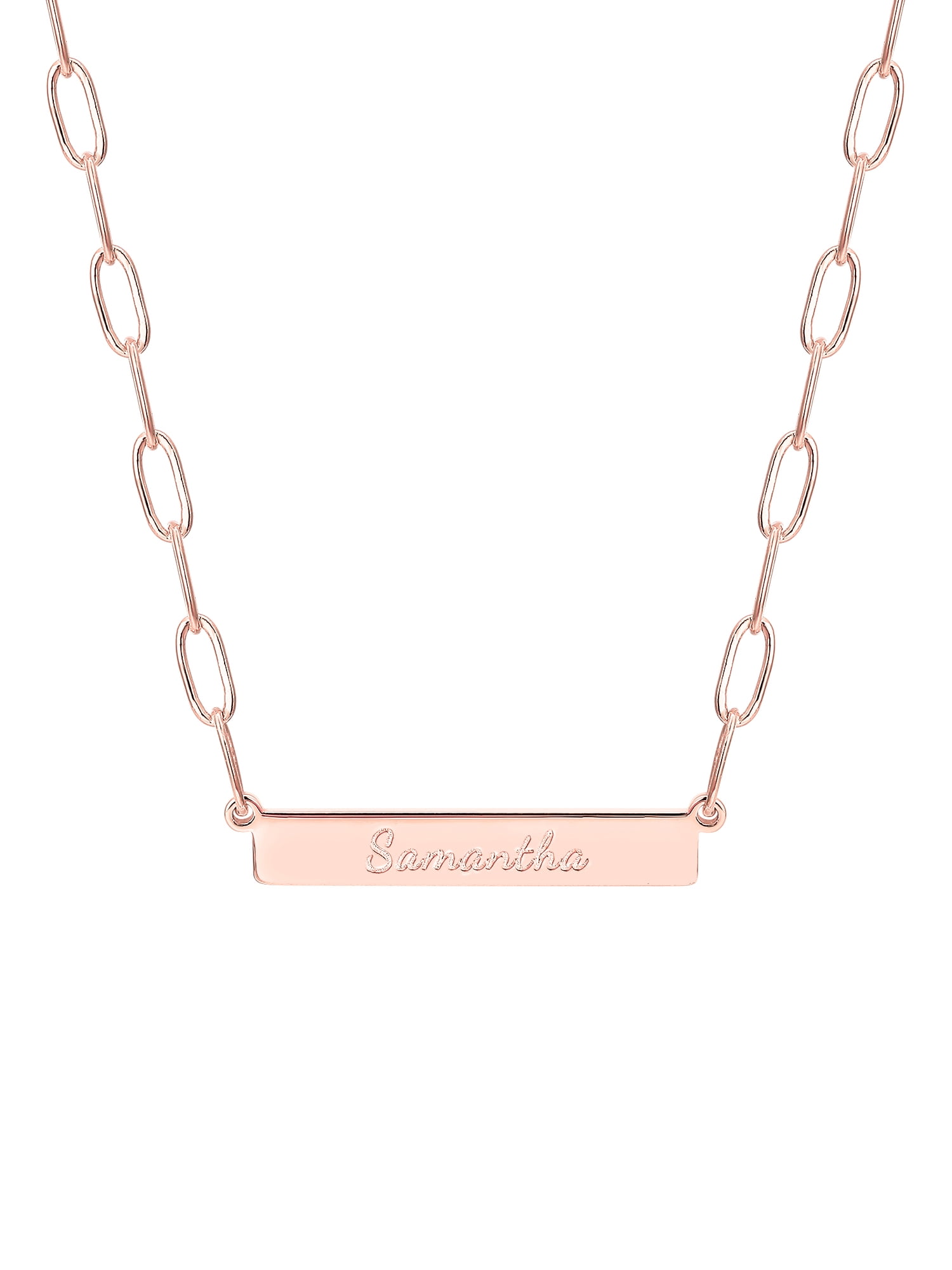 Personalized Planet Women's Sterling Silver Engraved Horizontal Bar Paperclip Chain Necklace