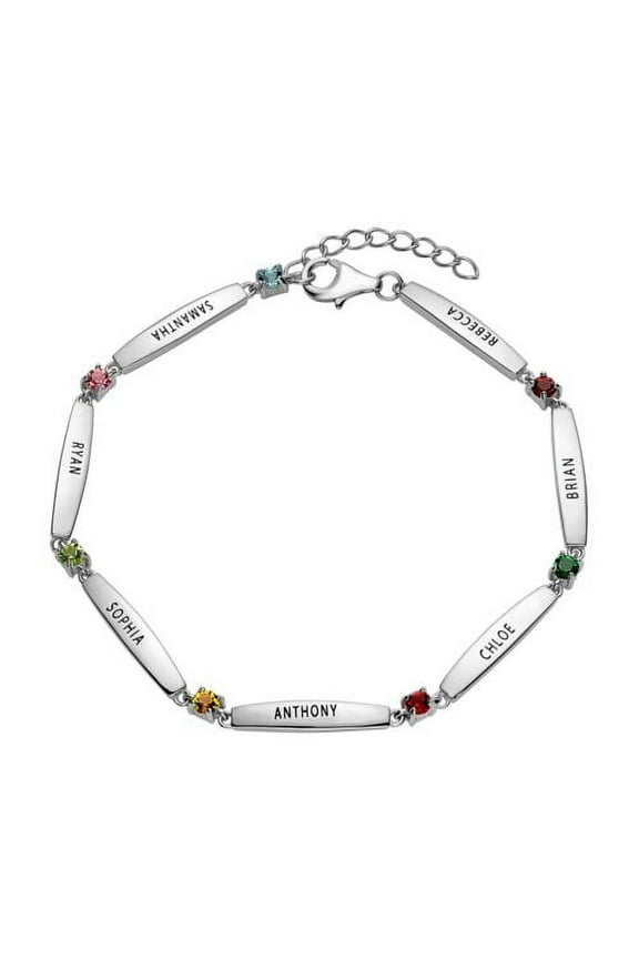 Women's Sterling Silver Family Name and Birthstone Bracelet