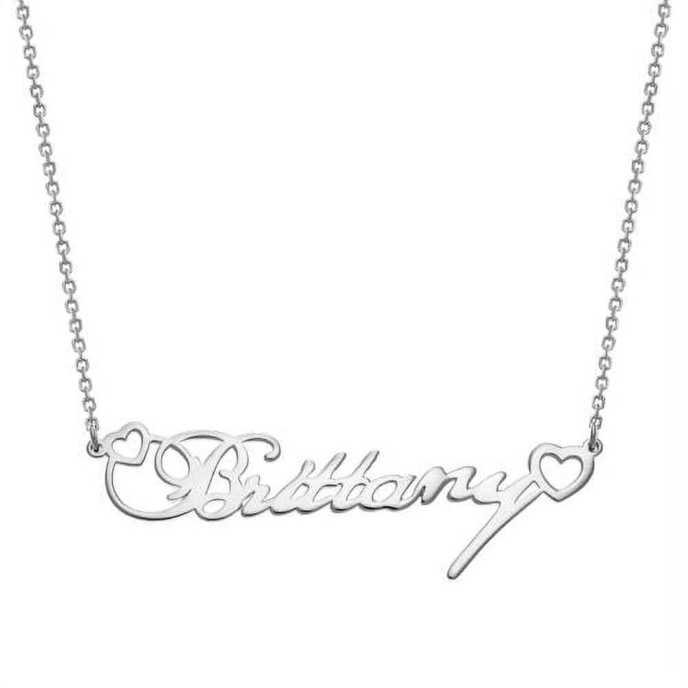 Personalized Planet Women's Sterling Silver Fancy Script Name with Hearts Necklace