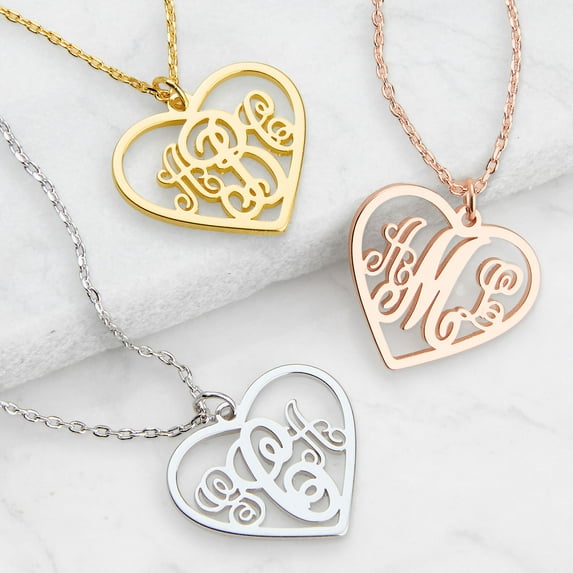 Personalized Planet Women's Sterling Silver Heart Monogram Pendant