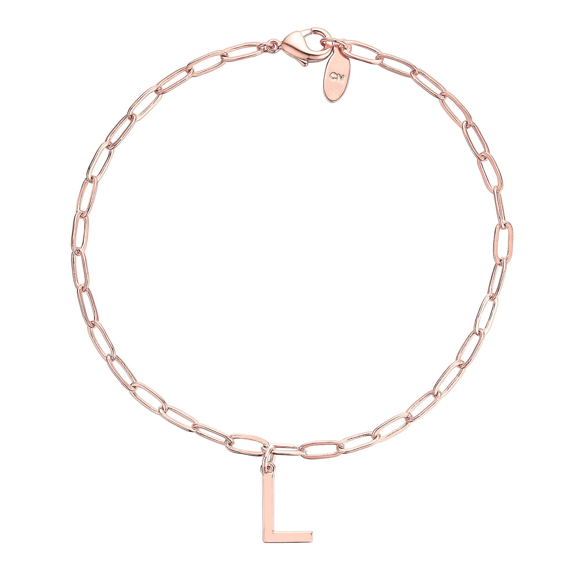Personalized Planet Women's Sterling Silver Initial Charm Paperclip Chain Bracelet