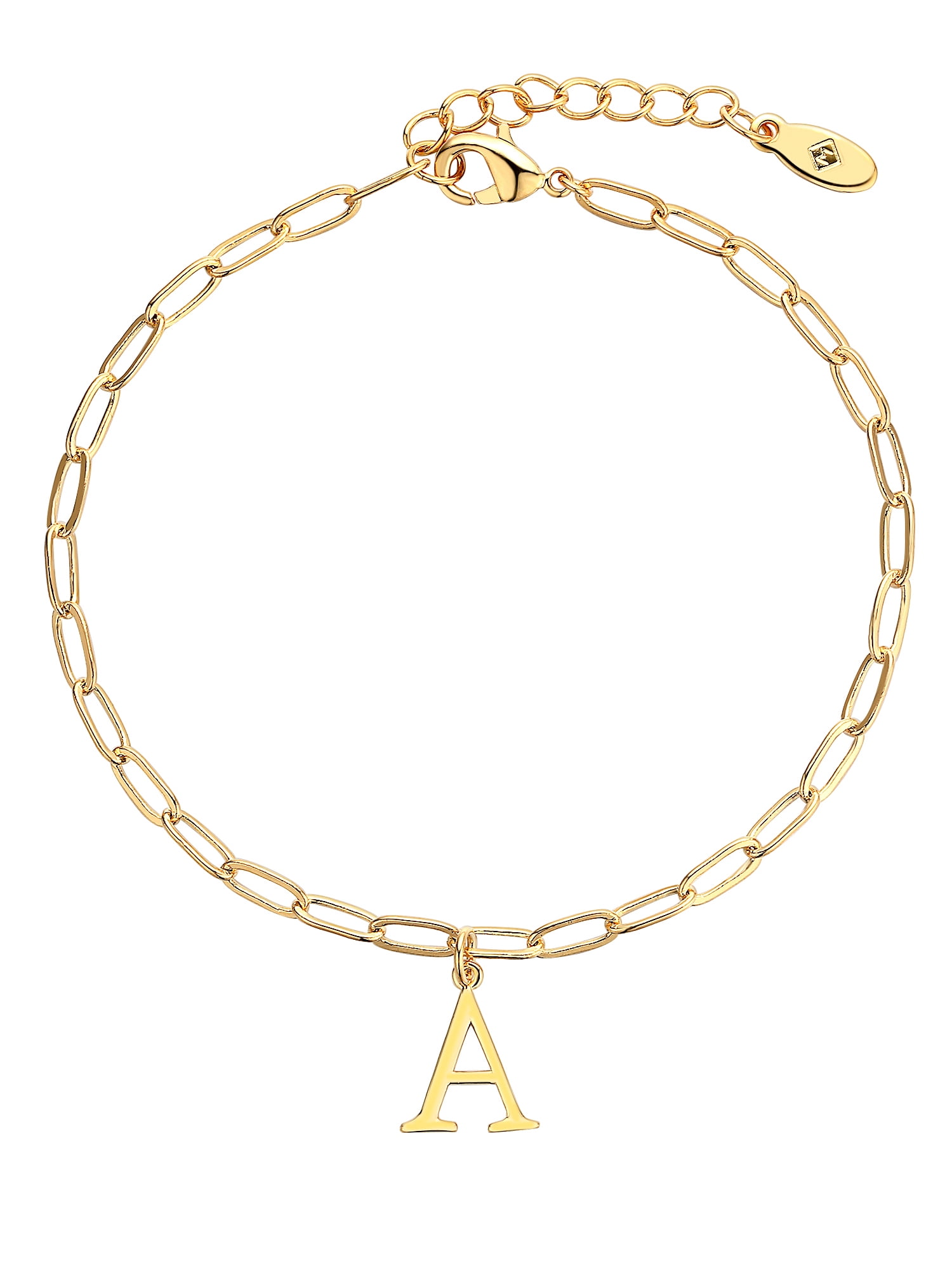 Personalized Planet Women's Sterling Silver Initial Charm Paperclip Chain Bracelet
