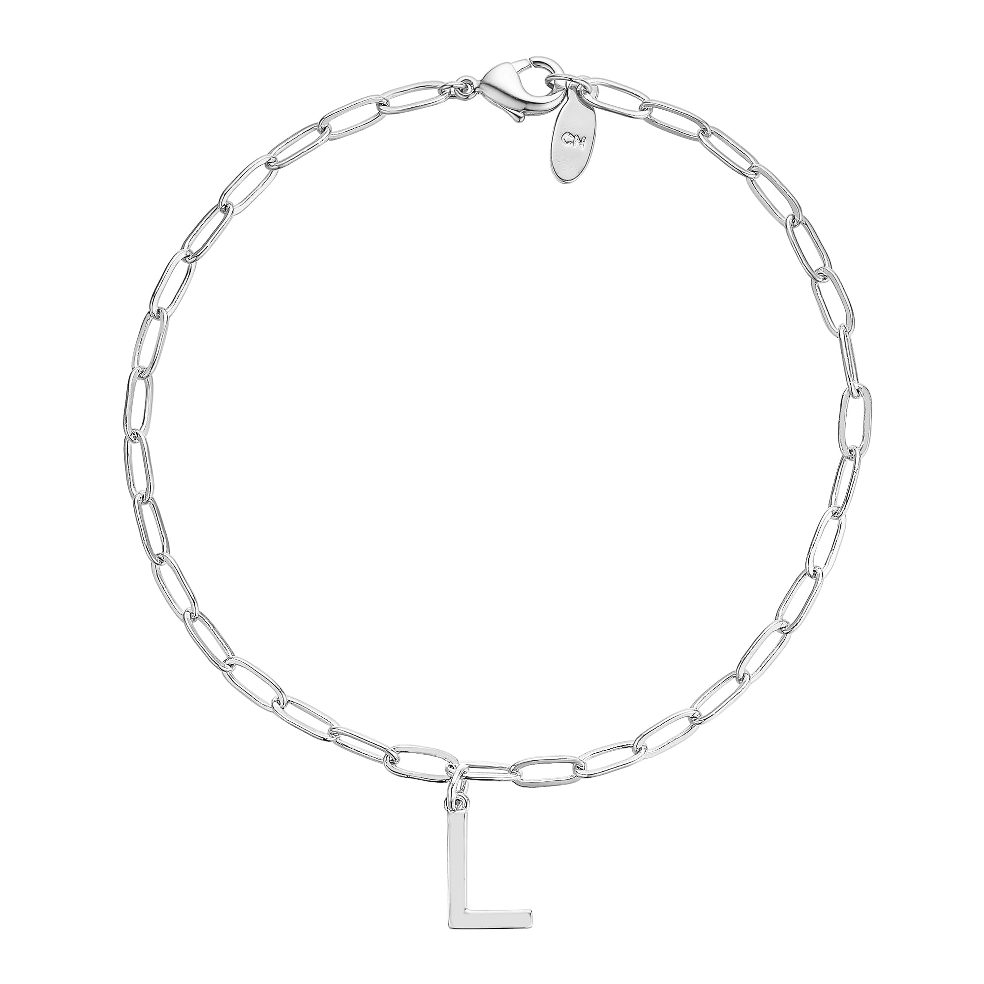 Personalized Planet Women's Sterling Silver Initial Charm Paperclip Chain Bracelet