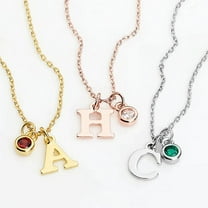 Personalized Planet Women's Sterling Silver Initial Charm and Birthstone Cluster Necklace
