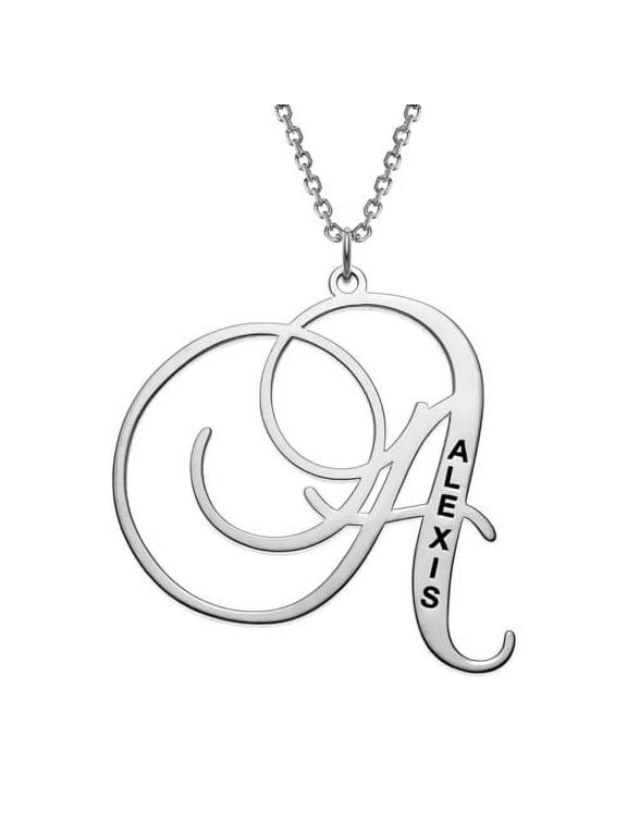 Women's Sterling Silver Initial With Engraved Name Necklace