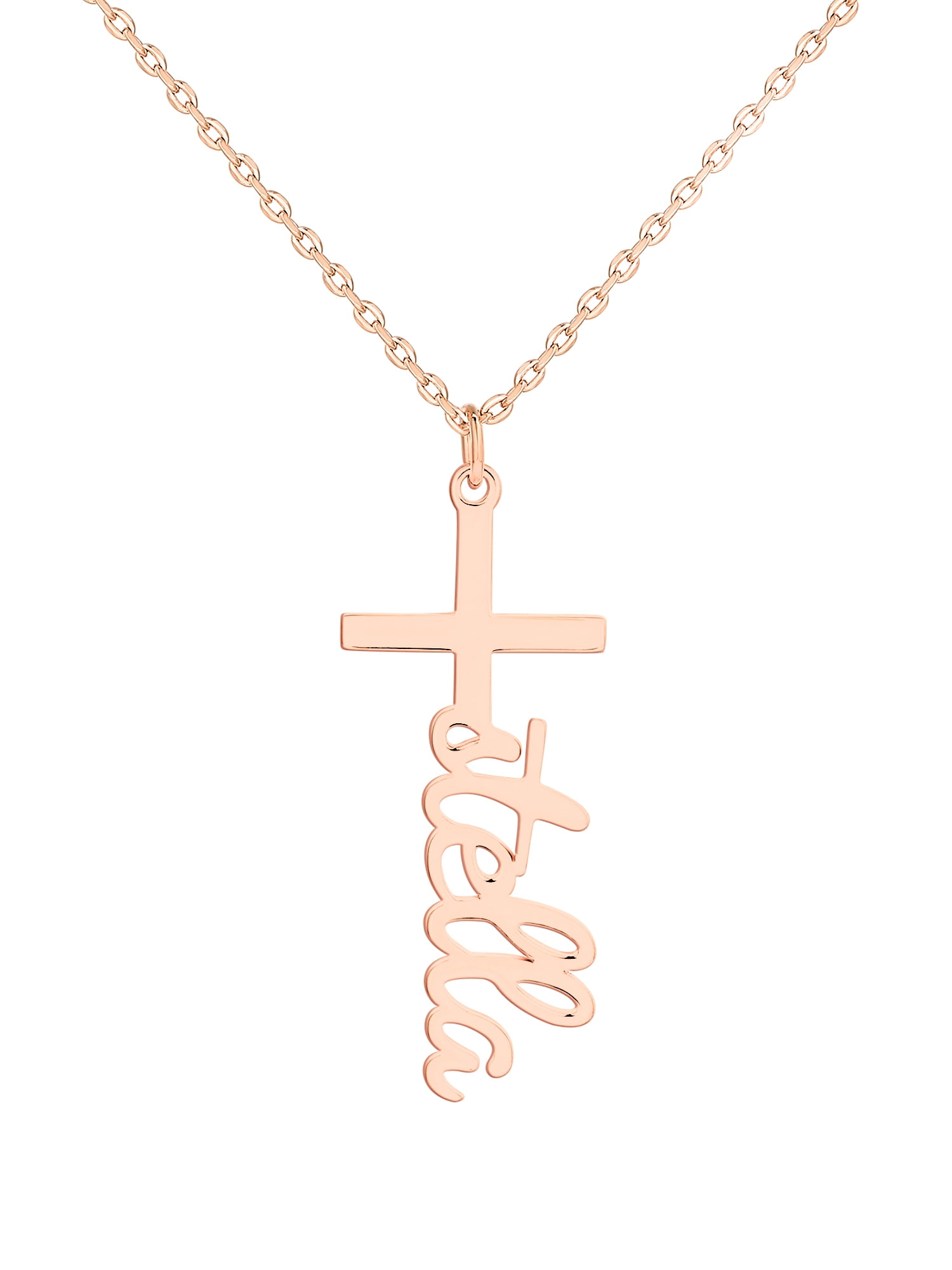 Personalized Planet Women's Sterling Silver Lowercase Script Name Cross Necklace
