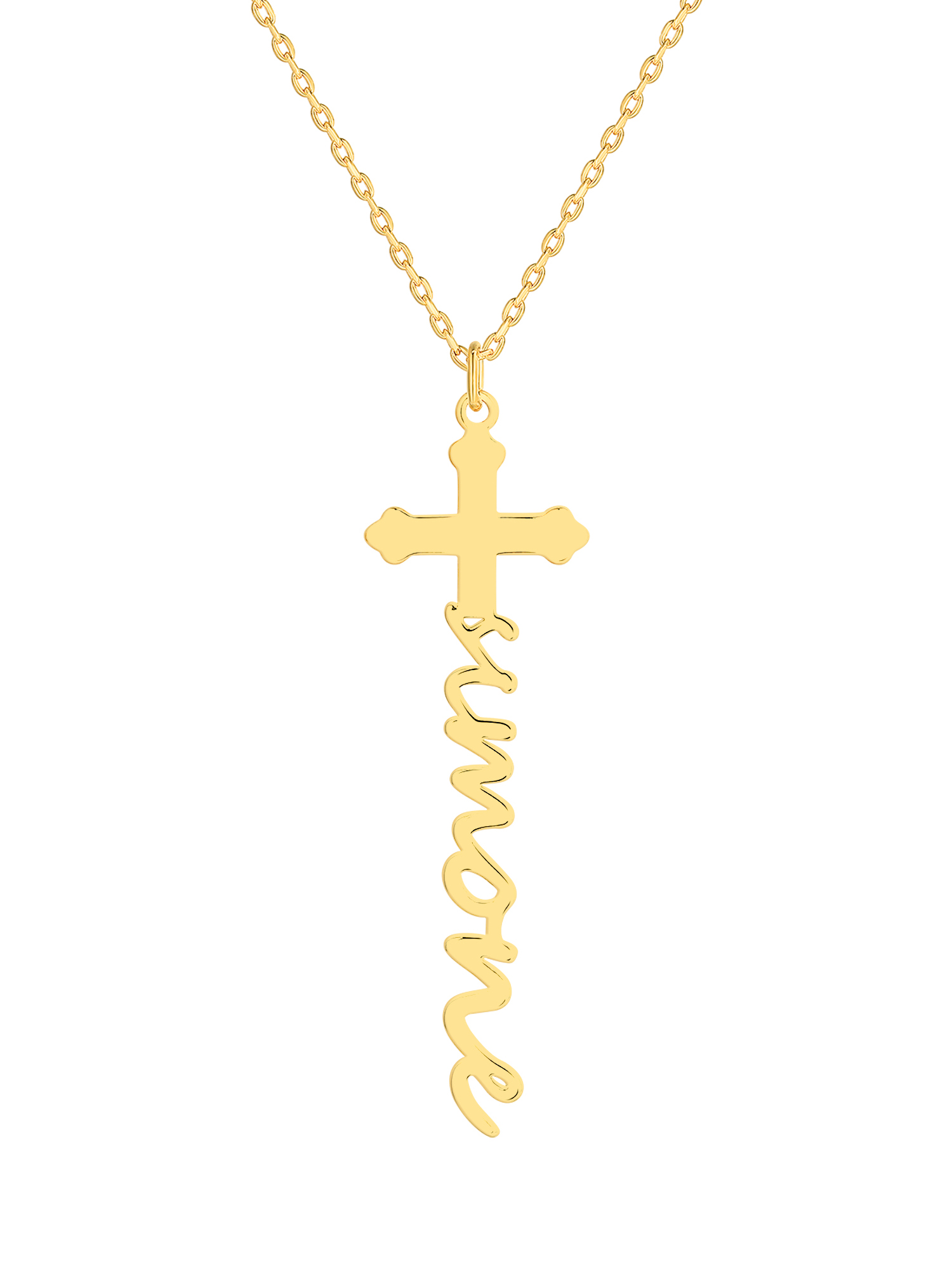 Personalized Planet Women's Sterling Silver Lowercase Script Name Cross Necklace