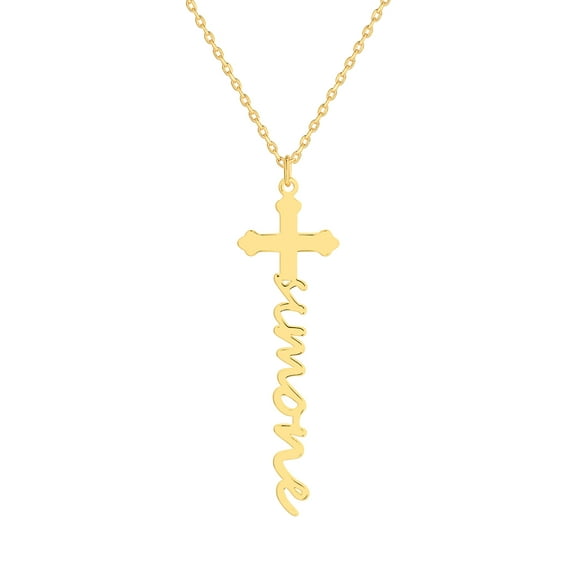 Personalized Planet Women's Sterling Silver Lowercase Script Name Cross Necklace