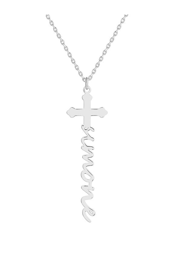 Women's Sterling Silver Lowercase Script Name Cross Necklace