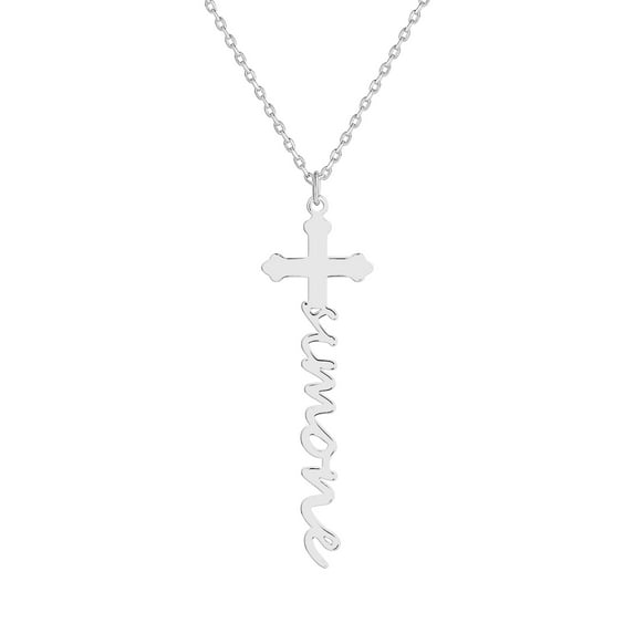 Personalized Planet Women's Sterling Silver Lowercase Script Name Cross Necklace