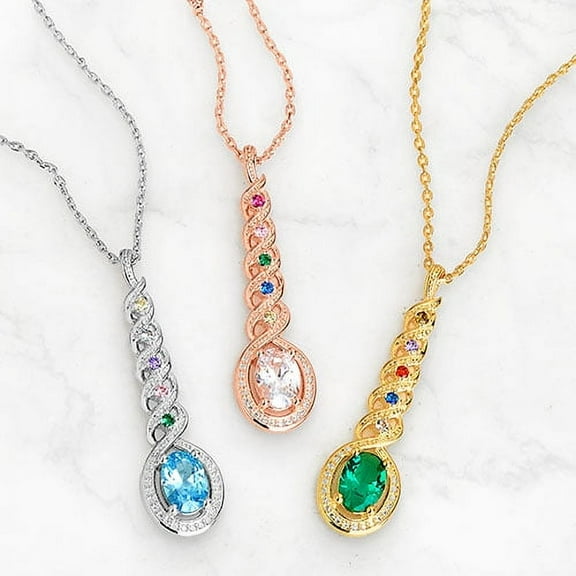 Personalized Planet Women's Sterling Silver Mother's and Family Birthstone Swirl Necklace