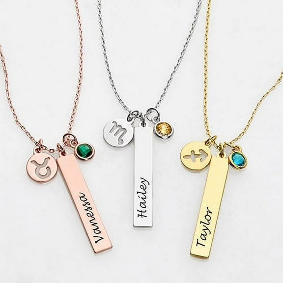 Personalized Planet Women's Sterling Silver Name, Zodiac Sign and Birthstone Cluster Necklace