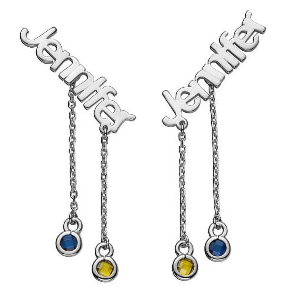Personalized Planet Women's Sterling Silver Name with Birthstone Dangle Crawler Earrings