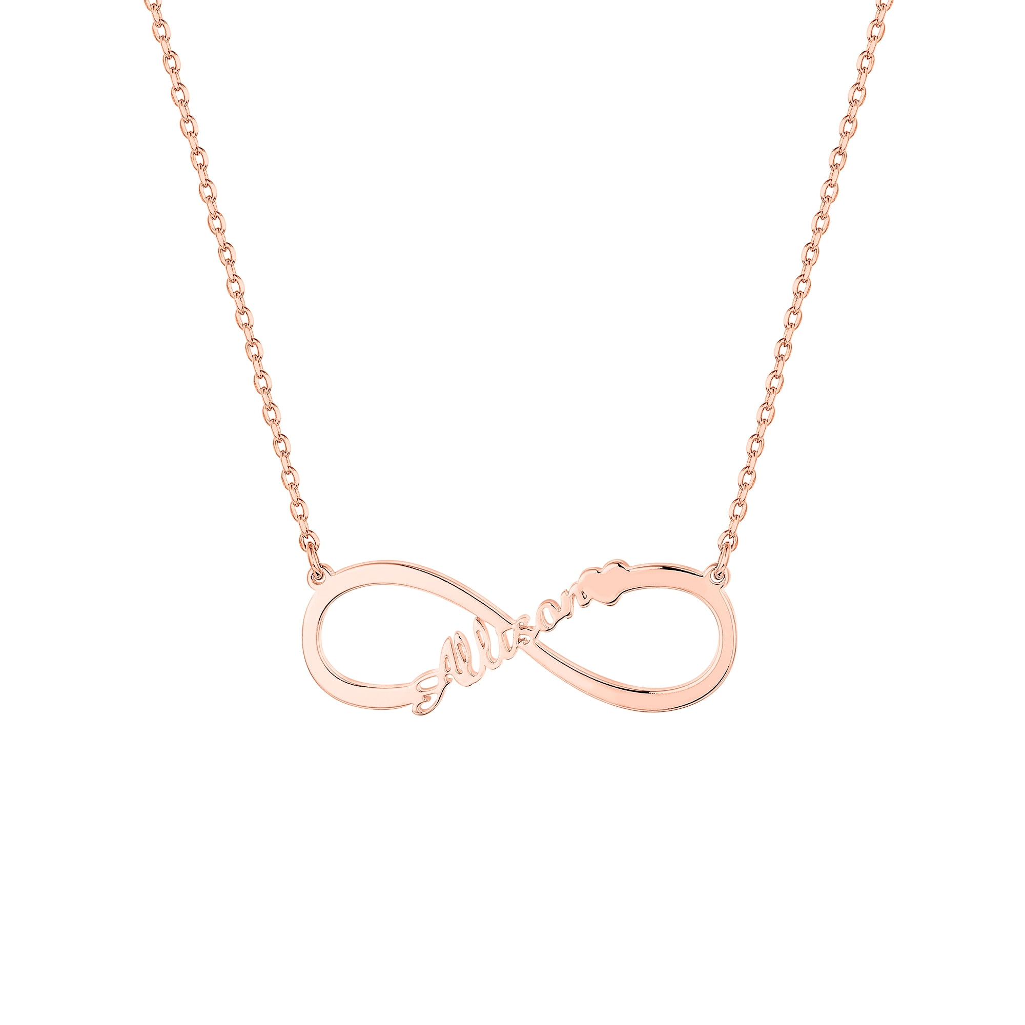 Personalized Planet Women's Sterling Silver Name with Heart Infinity Pendant