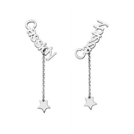 Personalized Women's Sterling Silver Name with Star Charm Dangle Crawler Earrings