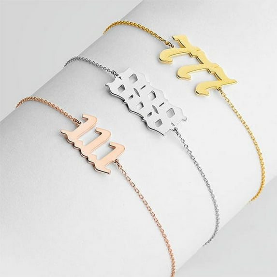 Personalized Planet Women's Sterling Silver Old English Angel Number Bracelet