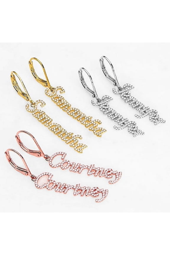 Women's Sterling Silver Pave CZ Name Drop Earrings