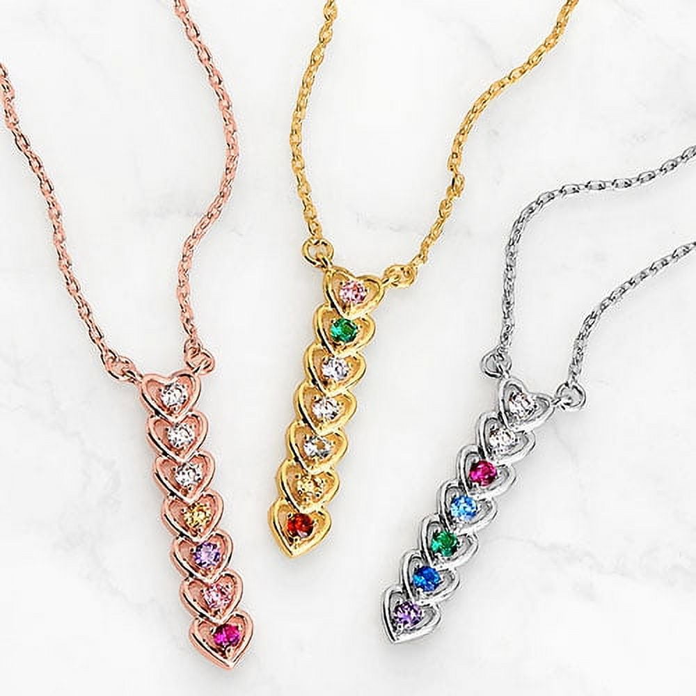 Personalized Planet Women's Sterling Silver Petite Heart Family Birthstone Necklace