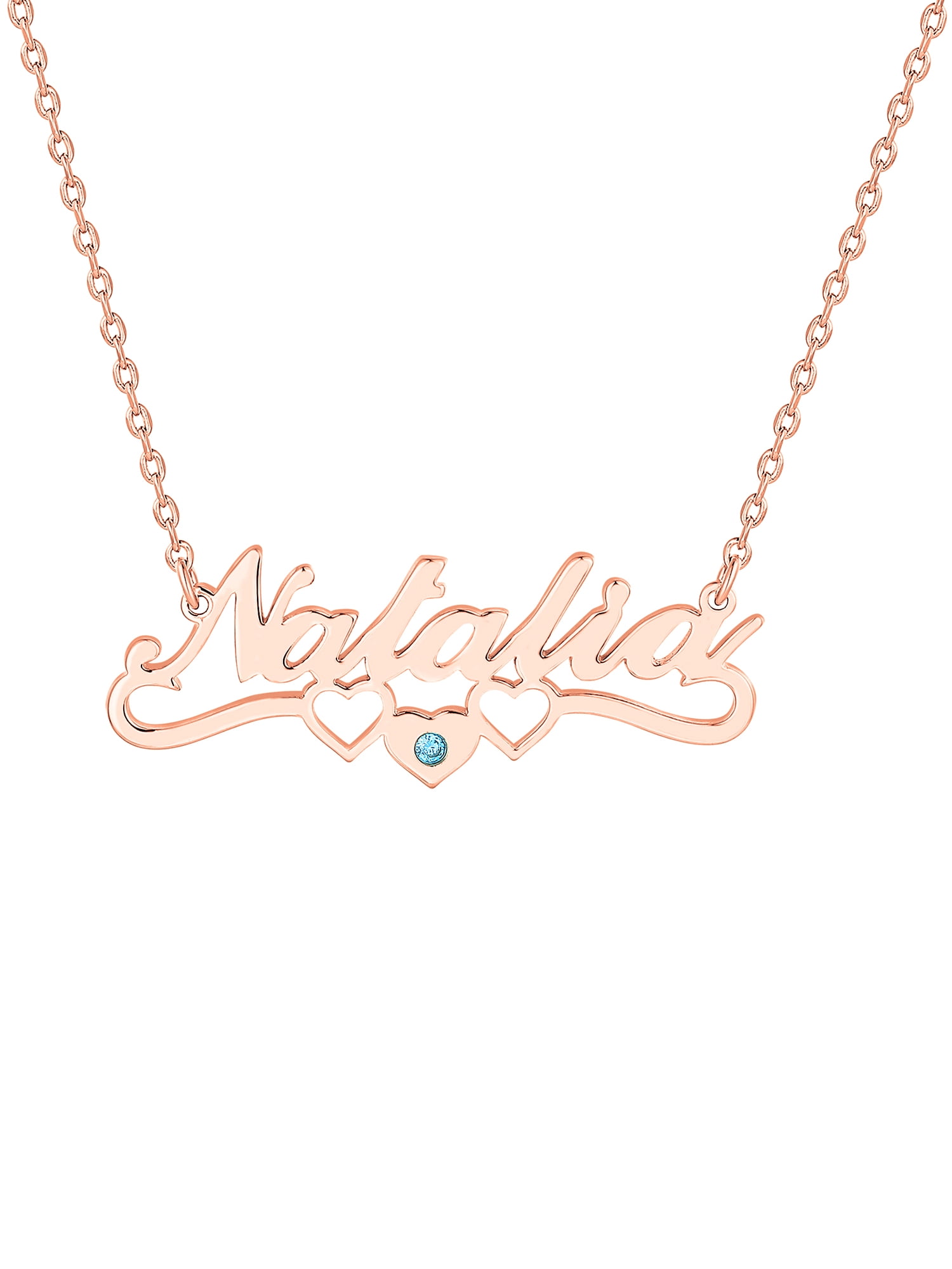 Personalized Planet Women's Sterling Silver Script Name with Birthstone Heart Scroll Pendant