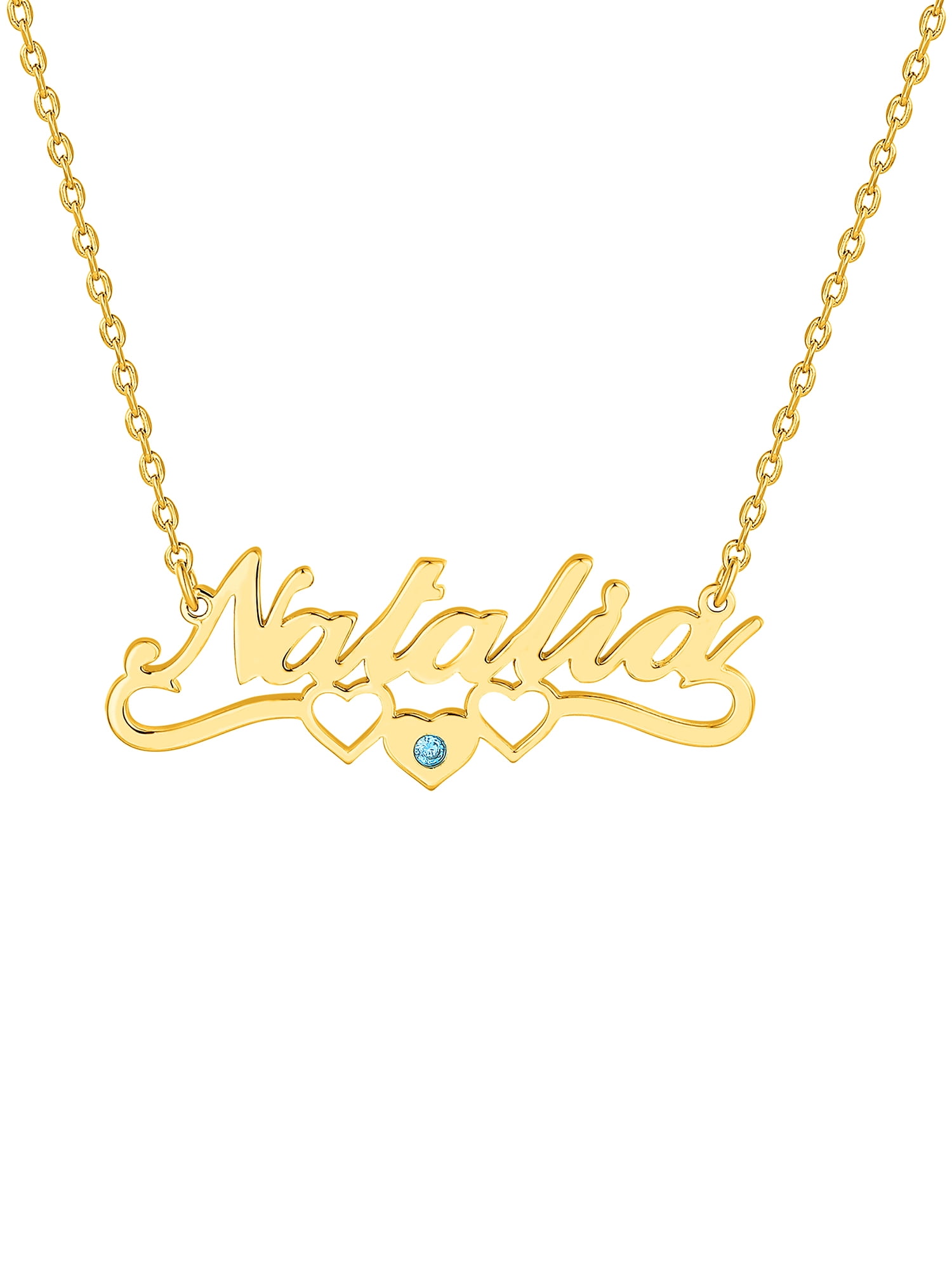 Personalized Planet Women's Sterling Silver Script Name with Birthstone Heart Scroll Pendant