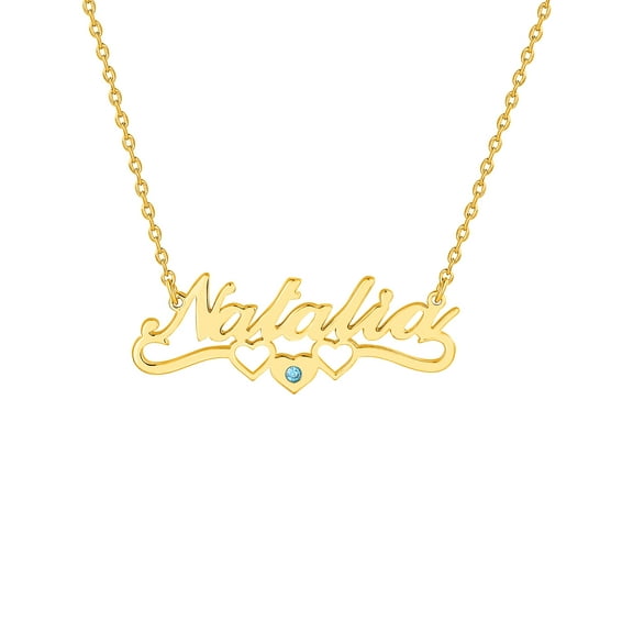 Personalized Planet Women's Sterling Silver Script Name with Birthstone Heart Scroll Pendant