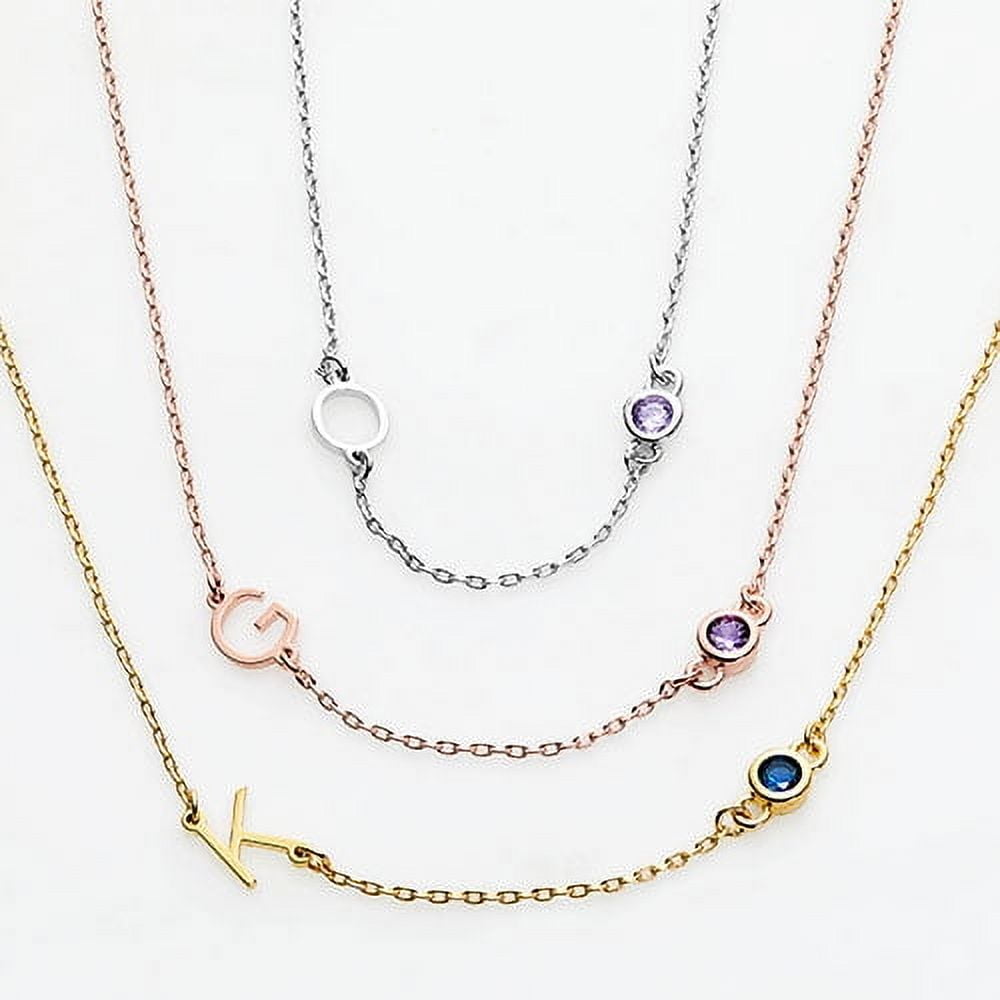 Personalized Planet Women's Sterling Silver Station Initial and Birthstone Necklace