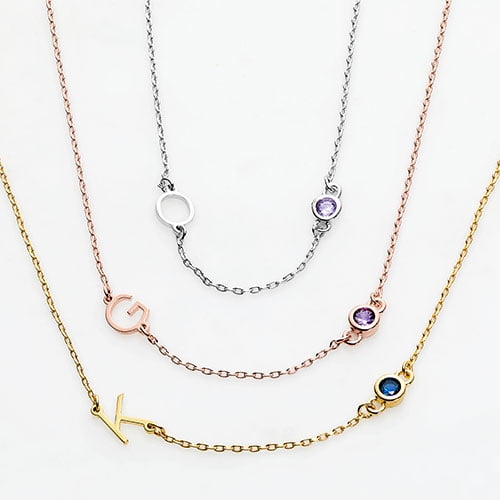 Personalized Planet Women's Sterling Silver Station Initial and Birthstone Necklace