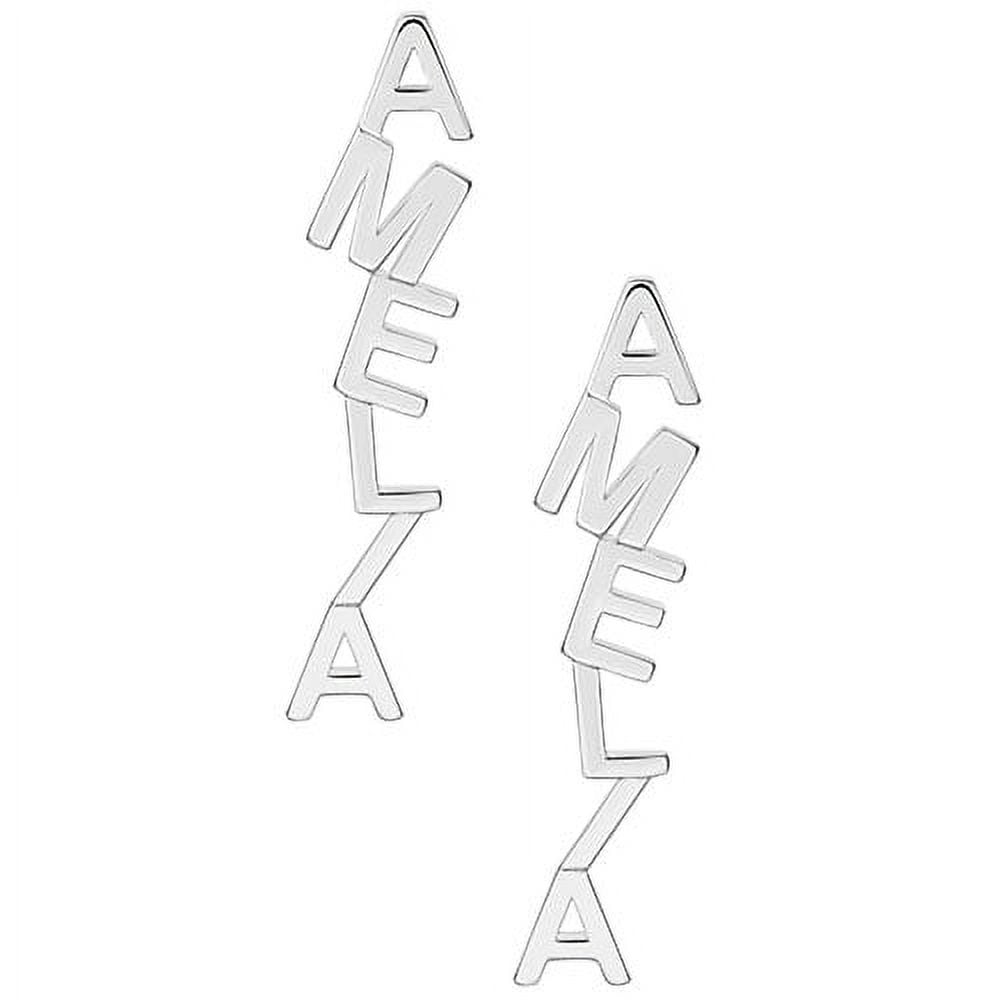 Personalized Planet Women's Sterling Silver Vertical Name Button Earrings