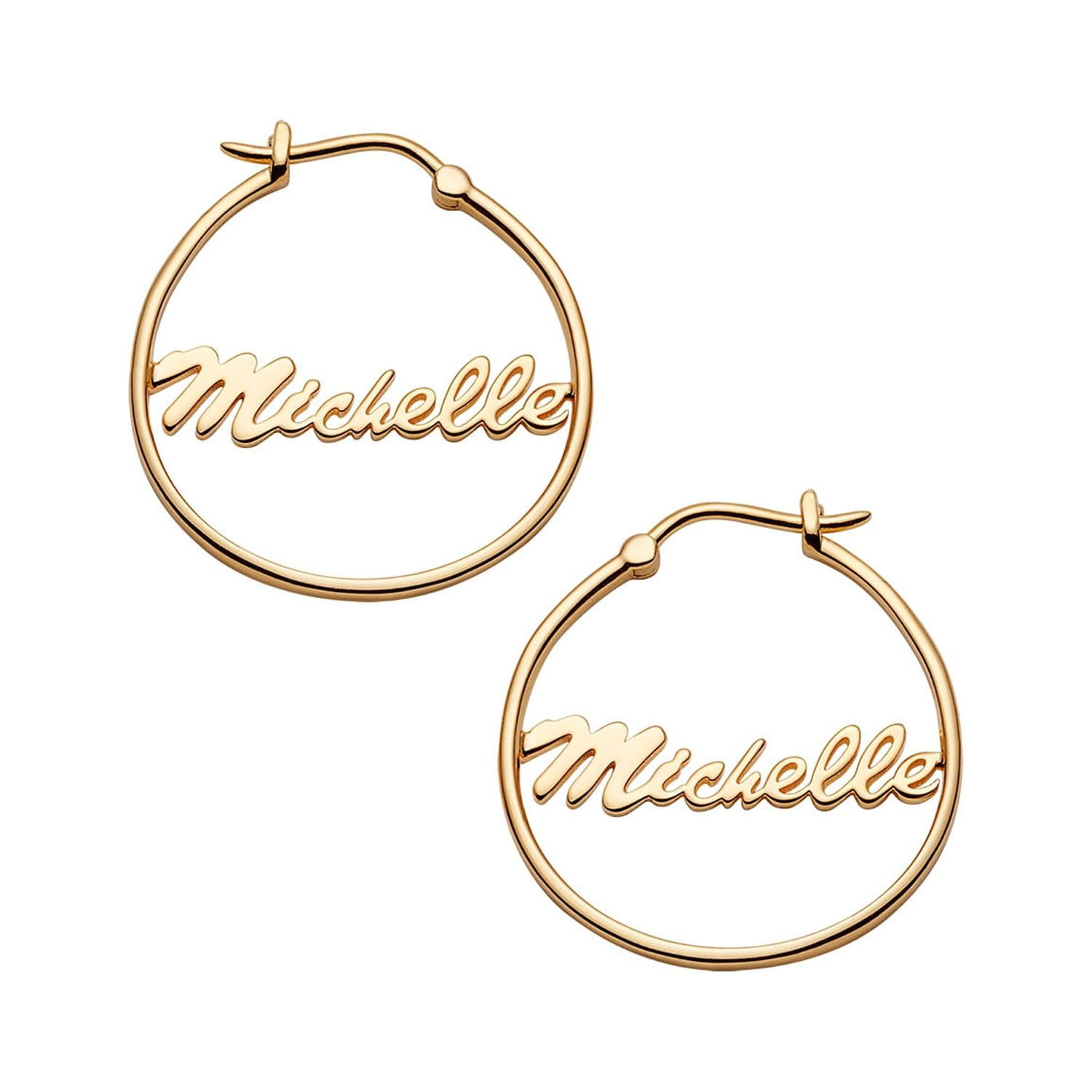 Personalized Planet Women's Sterling Silver or Gold over Silver Name Small 25mm or Medium 35mm Hoop Earrings