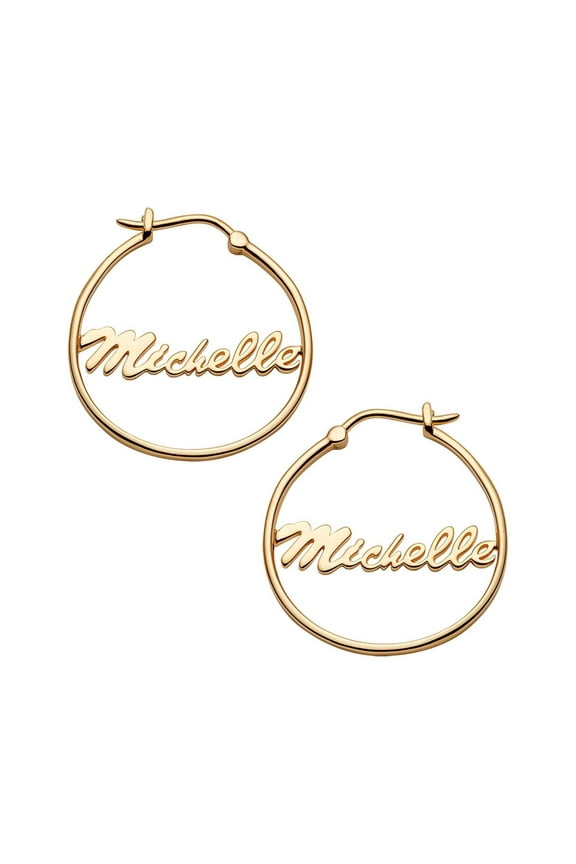 Women's Sterling Silver or Gold over Silver Name Small 25mm or Medium 35mm Hoop Earrings