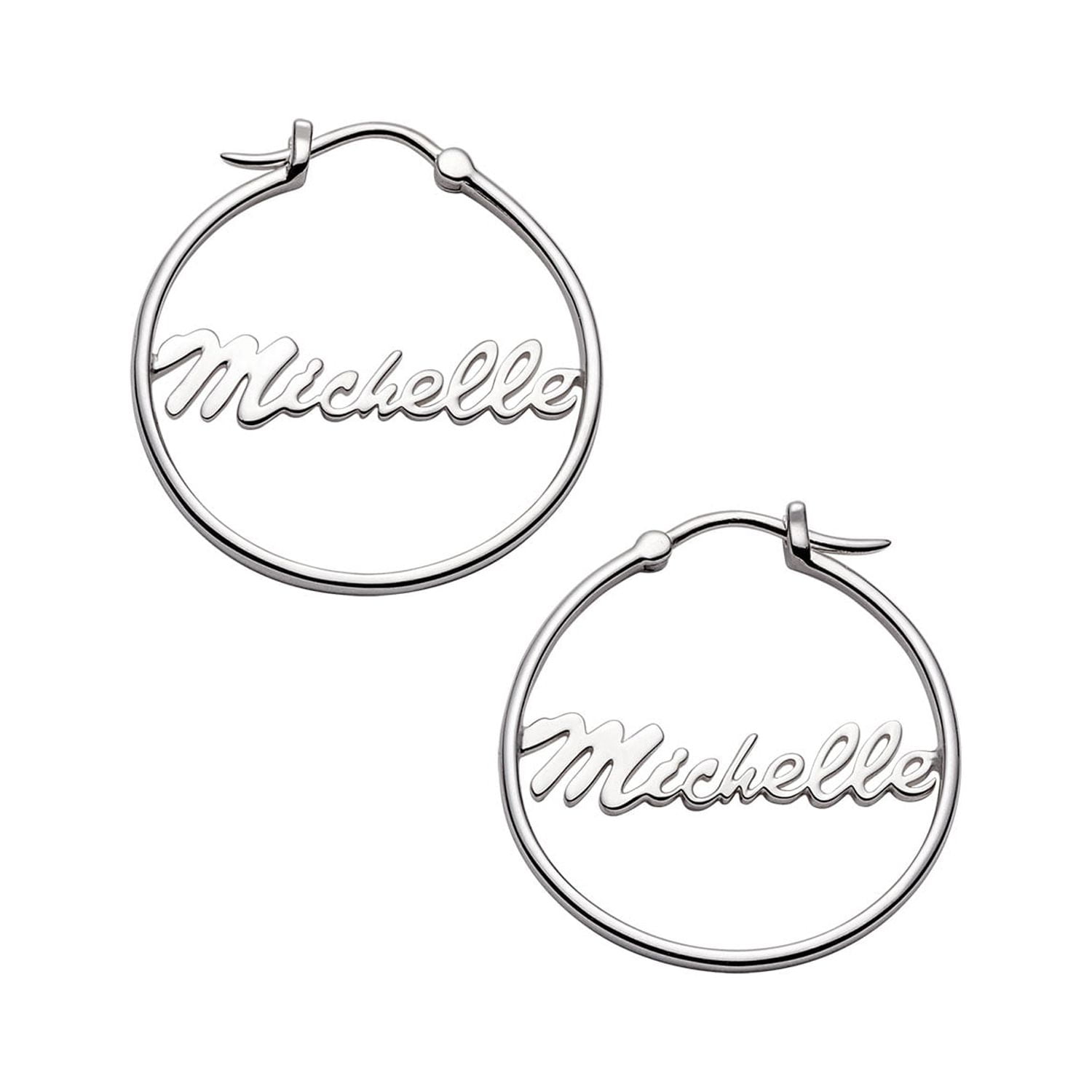 PERSONALIZED PLANET Women's Sterling Silver or Gold over Silver Name Small 25mm or Medium 35mm Hoop Earrings