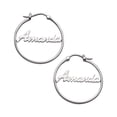 thumbnail image 1 of Personalized Planet Women's Sterling Silver or Gold over Silver Name Small 25mm or Medium 35mm Hoop Earrings, 1 of 3