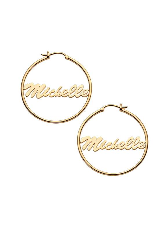 - Personalized Planet Women's Sterling Silver or Gold over Silver Name Small 25mm or Medium 35mm Hoop Earrings