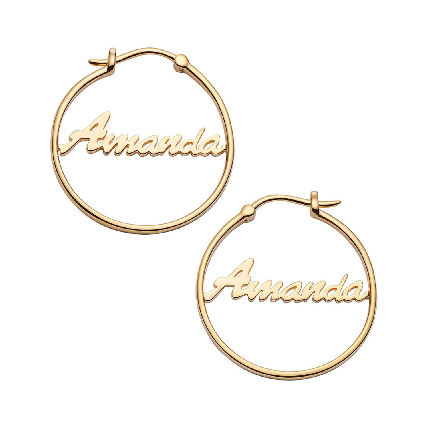 Personalized Planet Women's Sterling Silver or Gold over Silver Name Small 25mm or Medium 35mm Hoop Earrings