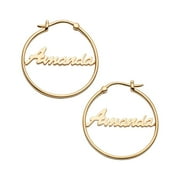 PERSONALIZED PLANET Women's Sterling Silver or Gold over Silver Name Small 25mm or Medium 35mm Hoop Earrings