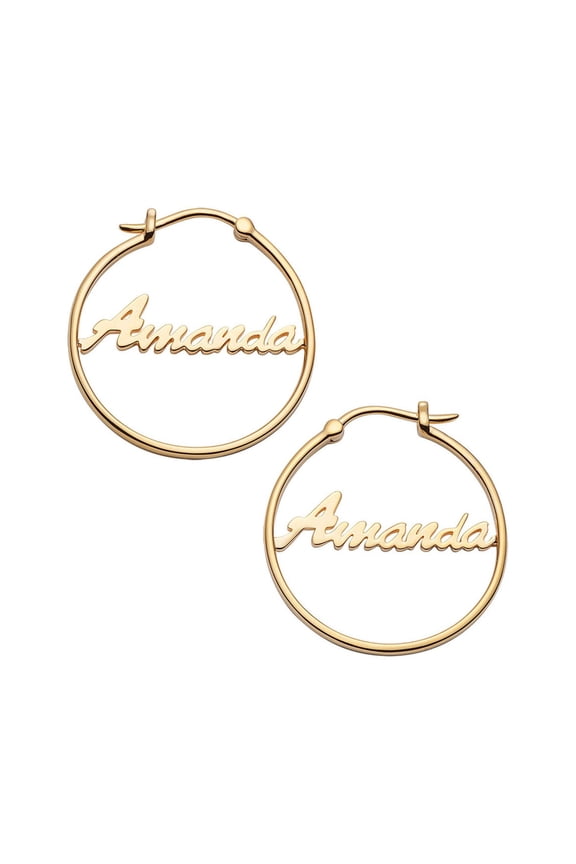 Women's Sterling Silver or Gold over Silver Name Small 25mm or Medium 35mm Hoop Earrings