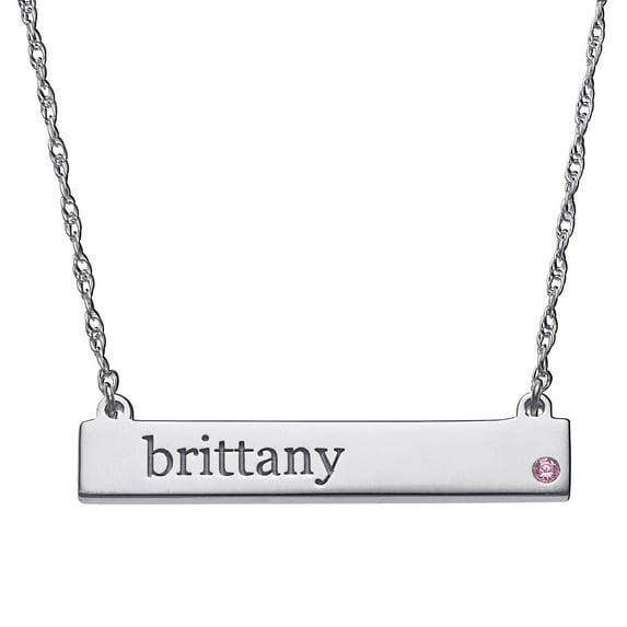 Personalized Planet Women's Sterling Silver or Gold over Silver Name and Birthstone Bar Necklace
