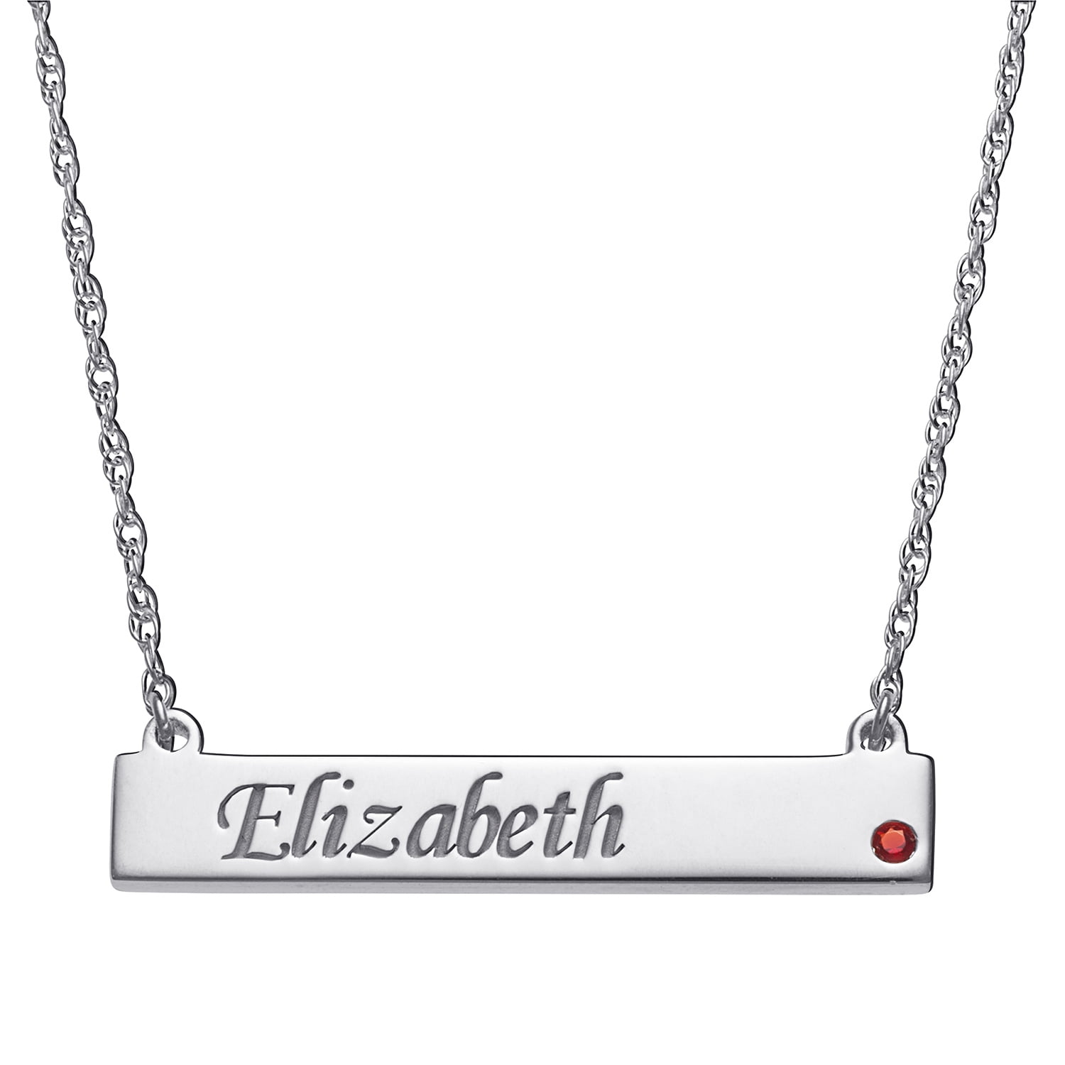 Personalized Planet Women's Sterling Silver or Gold over Silver Name and Birthstone Bar Necklace