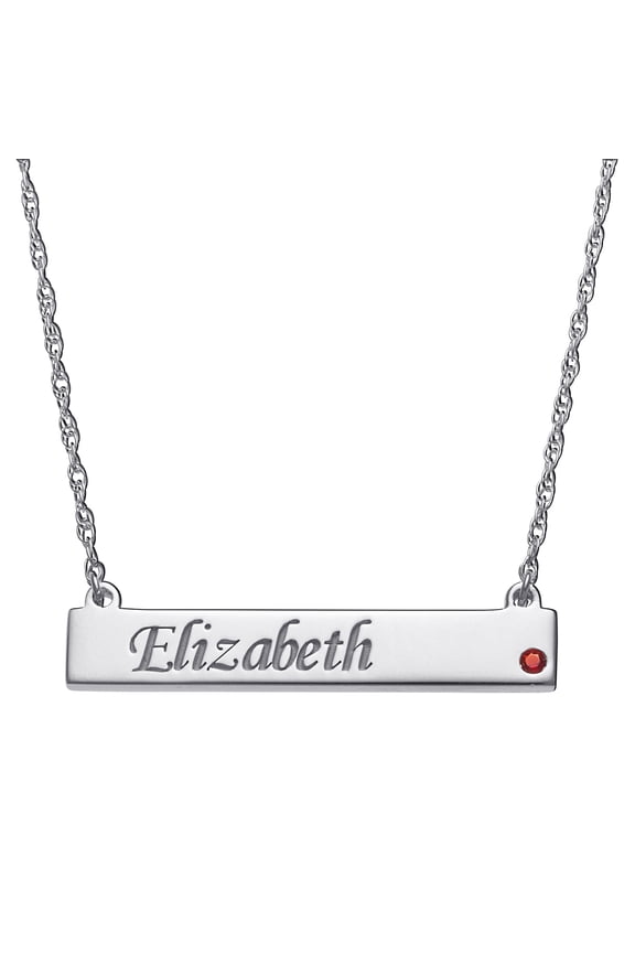 Women's Sterling Silver or Gold over Silver Name and Birthstone Bar Necklace