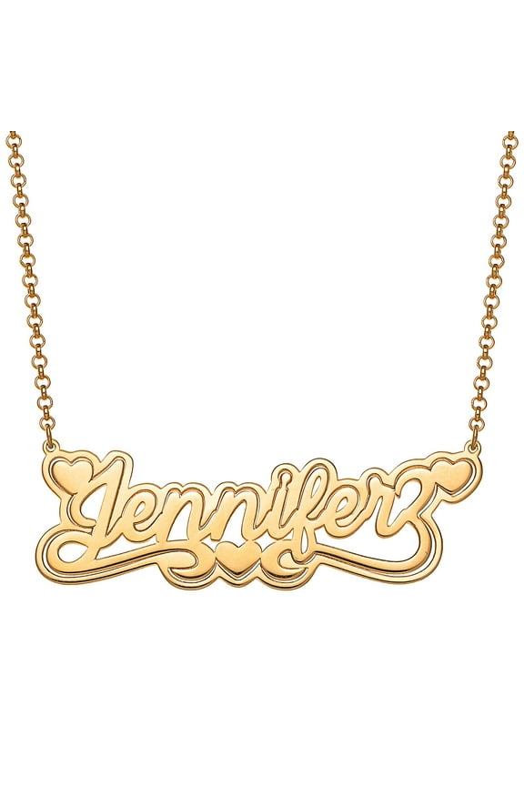 Women's Sterling Silver or Gold over Silver Nameplate with Outline Necklace with Heart Swirl
