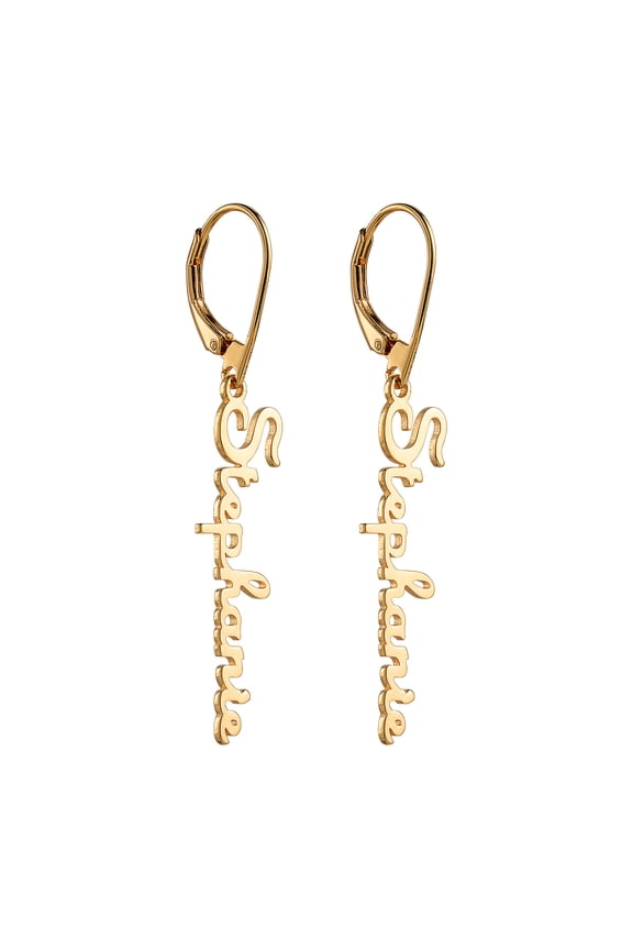 Women's Sterling Silver or Gold over Silver Personalized Planet Script Name Dangle Earrings