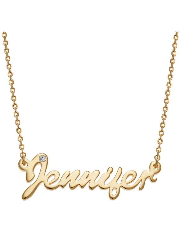 - Personalized Planet Women's Sterling Silver or Gold over Silver Petite Script Name with CZ Necklace, 16"+2" ext
