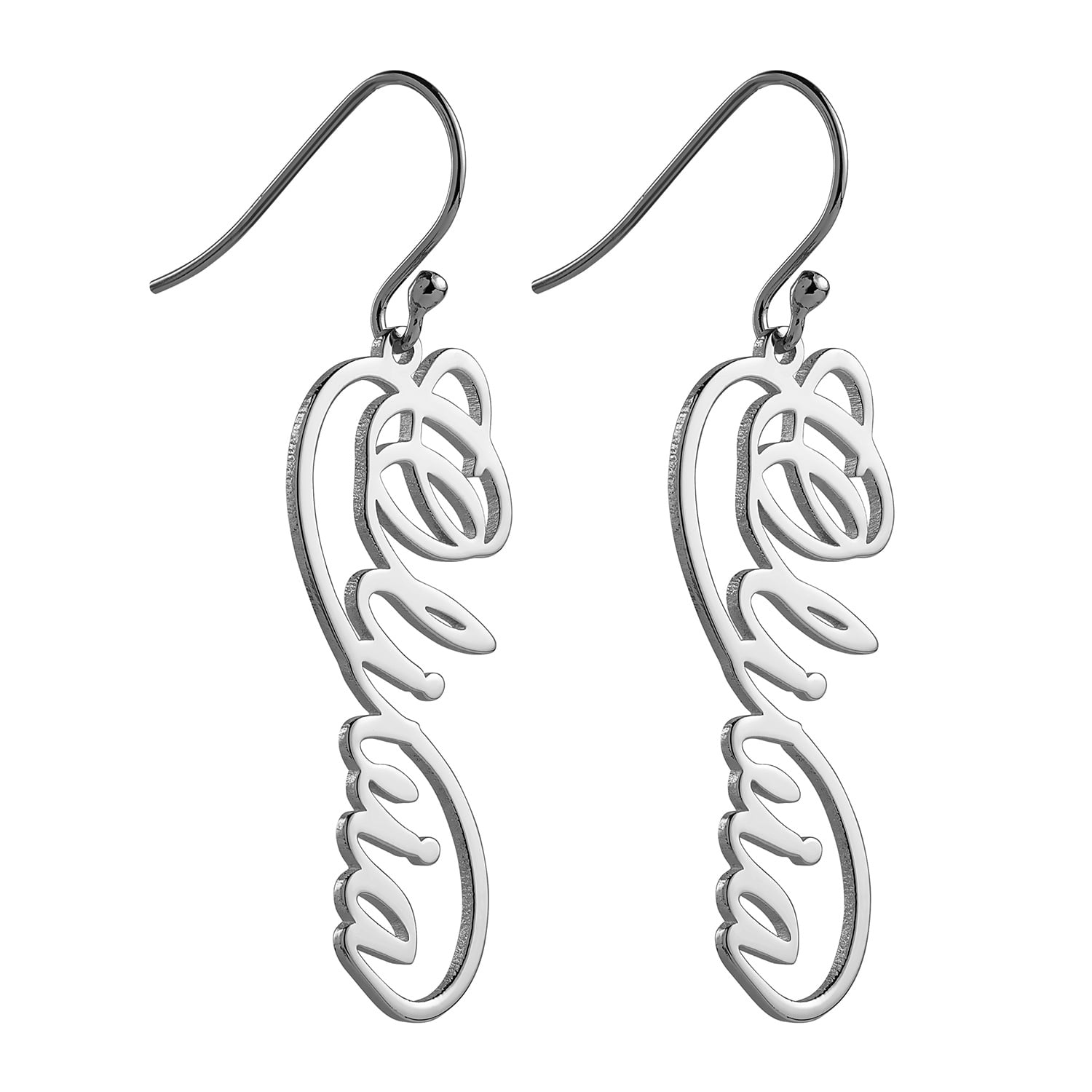 Personalized Planet Women's Sterling Silver or Gold over Silver Script Name Infinity Dangle Earrings