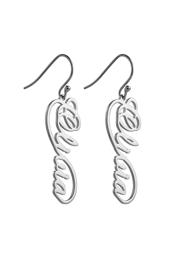 Women's Sterling Silver or Gold over Silver Script Name Infinity Dangle Earrings