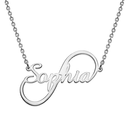 Personalized Planet Women's Sterling Silver or Gold over Silver Script Name Infinity Necklace, 18"