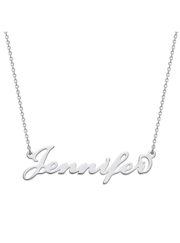 - Personalized Planet Women's Sterling Silver or Gold over Silver Script Nameplate Necklace, 18"