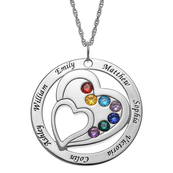 Personalized Planet Women's Sterling Silver or Gold over Sterling Engraved Family Name and Birthstone Necklace